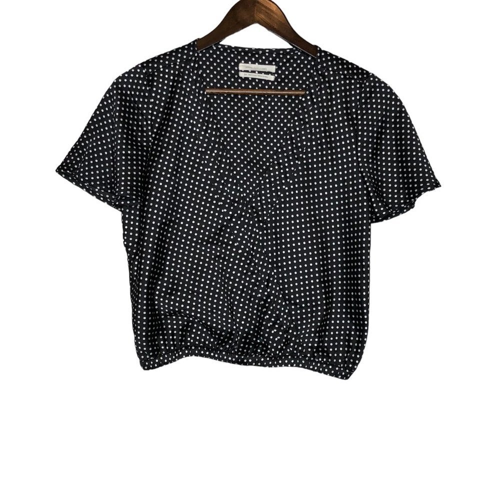 Urban Outfitters Black and White Polka Dot Cropped Satin Blouse Size Small